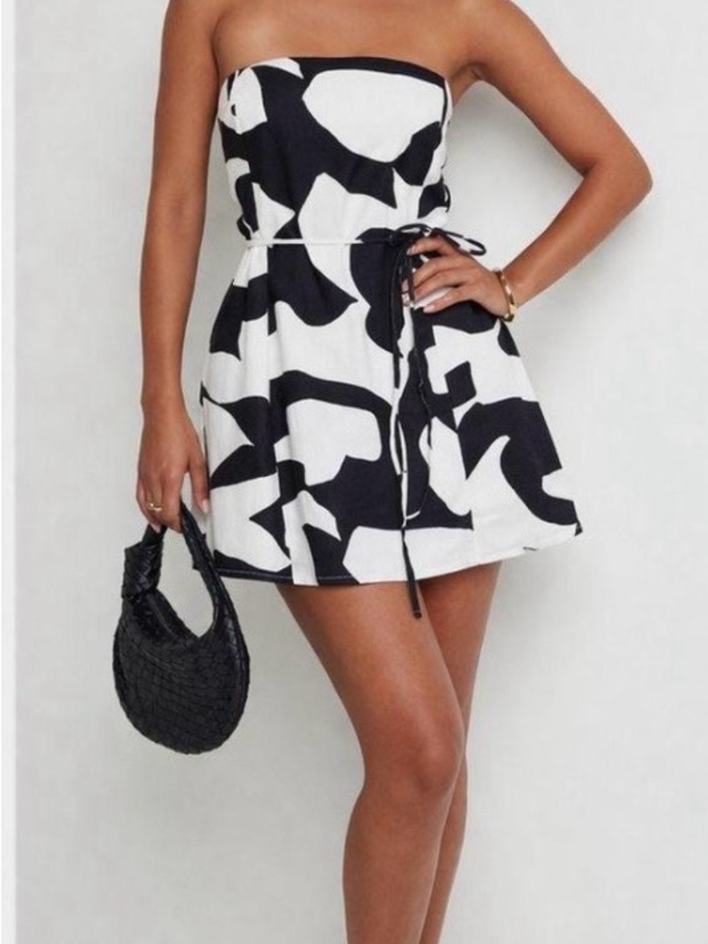 Abercrombie & Fitch Black and White Strapless Printed Mini Dress